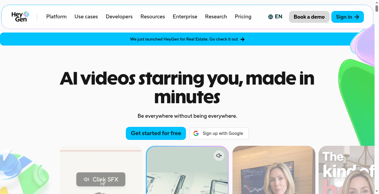 HeyGen AI avatar homepage